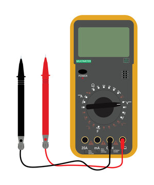 Digital multimeter ,DMM, Electrical measuring instrument: voltage, amperage, ohmmeter, power, illustration, isolated on white background - Vector