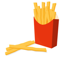 French fries.Potatoes in cardboard packaging.Vector illustration isolated on a white background.