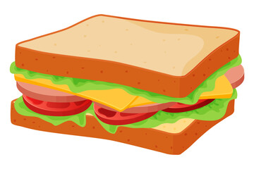 Sandwich.Sandwich with sausage, cheese salad and tomatoes.Vector illustration isolated on a white background.