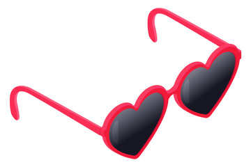 Sunglasses in the shape of a heart.Isometric image of pink glasses on a white background.Vector illustration.