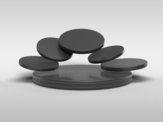 3D rendering Realistic minimalist dark podium for product display. Floating light transparent scene .