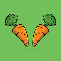 Two Carrot cartoon set. Agriculture plant. Salad ingredient. Vegetable farm. Vegan food. Organic food. Greenery. Contour symbol. Vector isolated outline drawing.