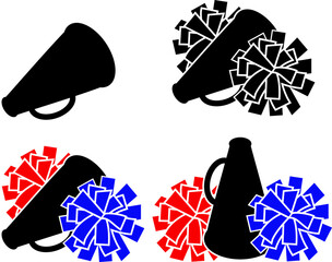 vector set of colorful pom poms, megaphone, cheerleading