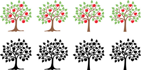 vector group of stylized abstract apple trees