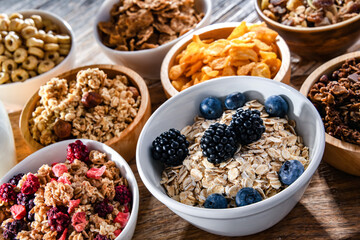 Composition with different sorts of breakfast cereal products