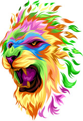 Vector of lion head full color and colorful 