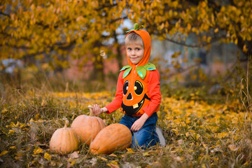kins, in an autumn yellow park, with fallen leaves