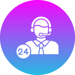 24 Hours Support Gradient Circle Glyph Inverted Icon