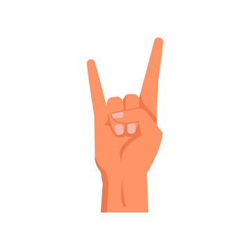 Hand gesture demonstration, isolated sign of horns. Nonverbal language communication, symbol of music rock n roll and musical fans. Vector in flat style