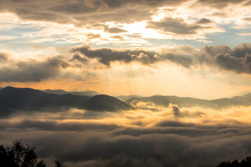 Autumn sunrise in Puigsacalm peak, La Garrotxa, Spain