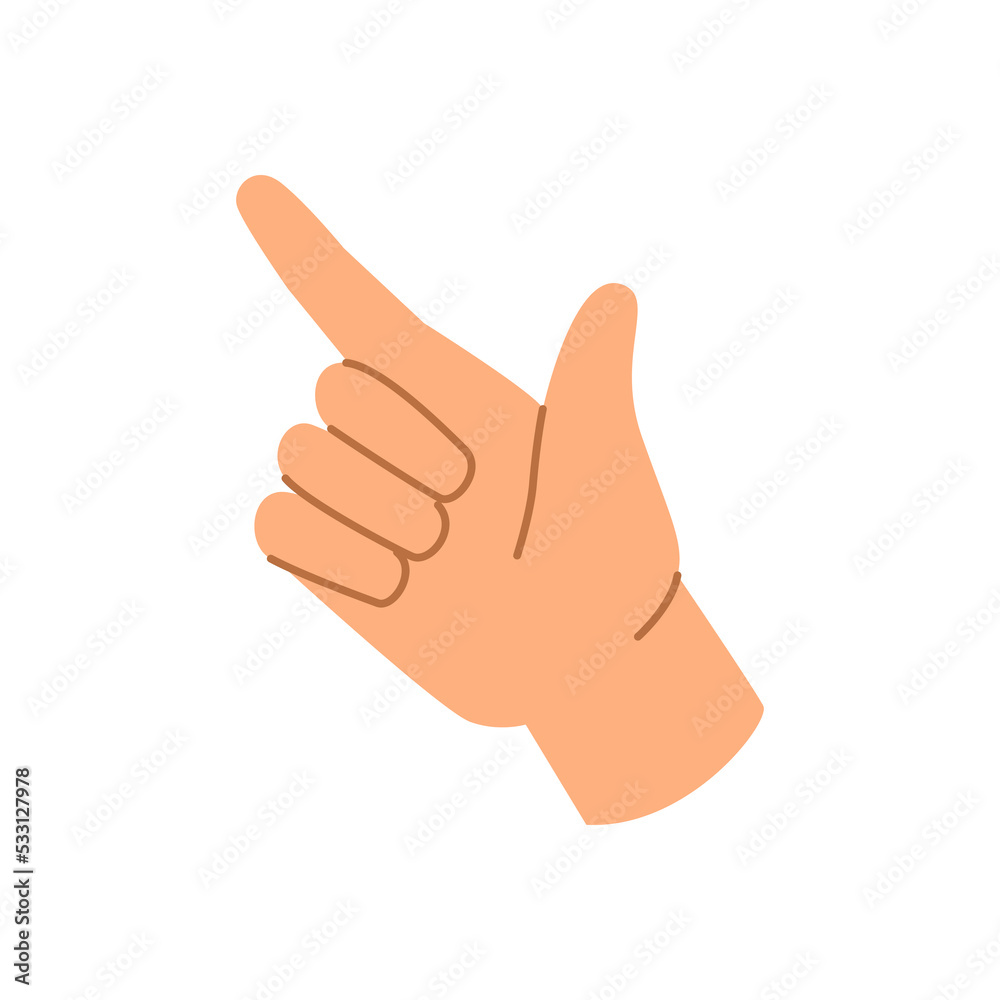 Poster Hand gesture, non verbal communication. Isolated palm and index finger pointing in direction. Nonverbal communication, choosing sign. Vector in flat style