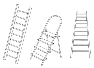 Ladder set graphic black white sketch isolated illustration vector