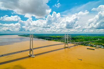 Cao Lanh bridge, Cao Lanh city, Vietnam, aerial view. Cao Lanh bridge is famous bridge in mekong delta, Vietnam.