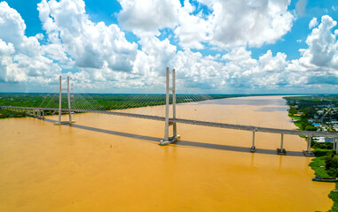 Cao Lanh bridge, Cao Lanh city, Vietnam, aerial view. Cao Lanh bridge is famous bridge in mekong delta, Vietnam.