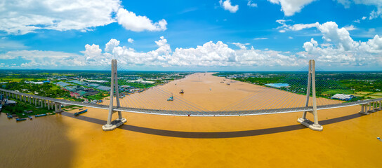 Vam Cong bridge, Dong Thap, Vietnam, aerial view. Vam Cong bridge connects Dong Thap and Can Tho...