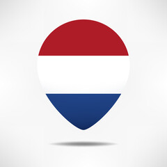 Netherlands map pointers flag with shadow. Pin flag