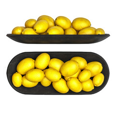  fruits in a bowl of green limes with yellow lemons
