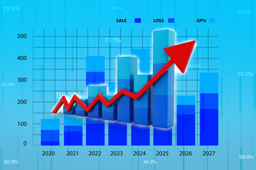3d rendering business graph and documents. Stock market chart. Business graph background, Financial Background