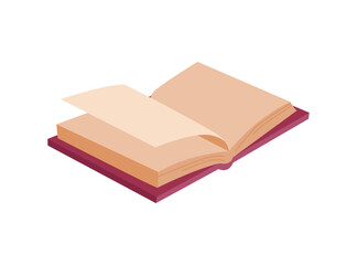 Book in hardcover with open pages, isolated publication. Literature of fiction, leisure time or hobby, activities. Learning and education. Vector in flat cartoon style