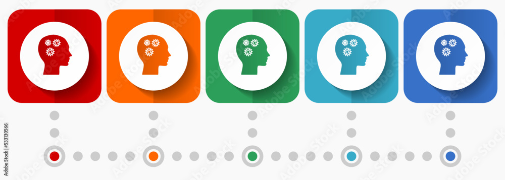 Poster Head vector icons, infographic template, set of flat design symbols in 5 color options