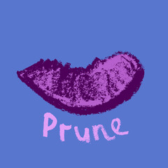 Vector Prune icon isolated. Hand drawn plum sketch. Natural damson drawing for baby food logo, juice label design, vegan banner, fruity packaging. Violet French plum symbol for organic jam package.