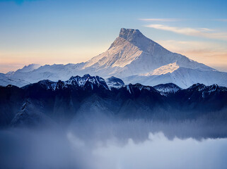 Mountain peaks in winter. Snow covered mountains landscape