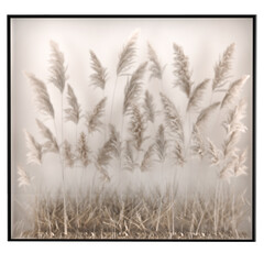  installation of a decorative wall of white dried pampas grass, reeds and Cortaderia