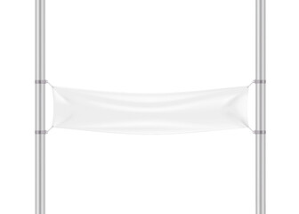 White blank across the street banner vector mockup. Empty horizontal advertising streamer sign on street poles mock-up. Template for design