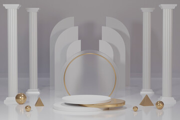 3D rendering abstract platform podium product presentation backdrop luxury white and gold