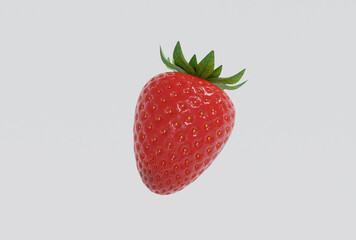3D rendering strawberry with leaf on white background.