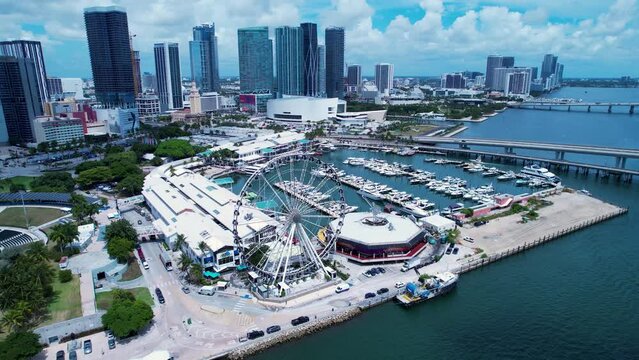 Enterprise Buildings At Miami Florida United States. Cityscape Of Downtown District Destination. Metropolitan Architecture. Postal Card Aerial Landscape Touristic.