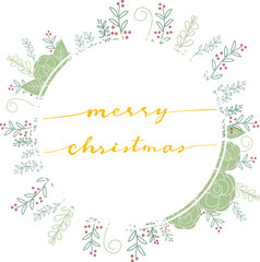 Obraz premium golden merry christmas calligraphy in green wreath