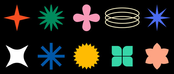 Brutalism colorful shapes icons. Trendy modern graphic element isolated on white background