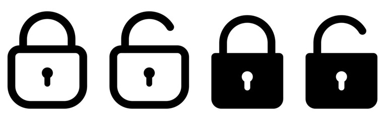 Lock icon set. Open and closed lock icons. Vector illustration isolated on white background