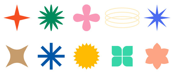 Fototapeta na wymiar Minimal abstract shapes. Set of minimal icons in colors. Bauhaus inspired design elements.
