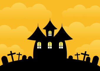 Fototapeta na wymiar Halloween night background with haunted house with vector illustration eps.10