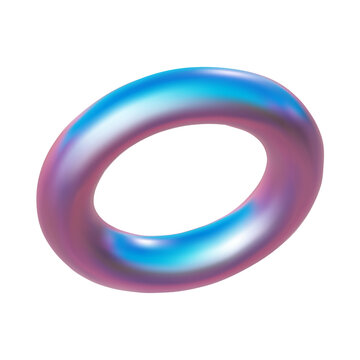 3d pink blue metal neon gradient cone render. Vector abstract donut element. Futuristic iridescent holographic isometric shape.