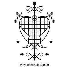 Veve of Erzulie Dantor. Voodoo religious symbol. Transparent black icon, isolated on white background. Vector EPS10. 