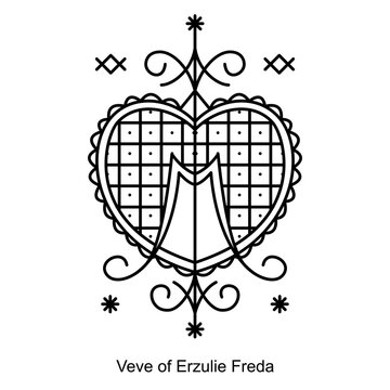 Veve of Erzulie Freda. Voodoo religious symbol. Transparent black icon, isolated on white background. Vector EPS10. 