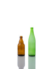 green and brown beer bottles isolated on white background 