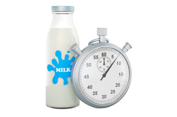 Milk bottle with stopwatch, 3D rendering