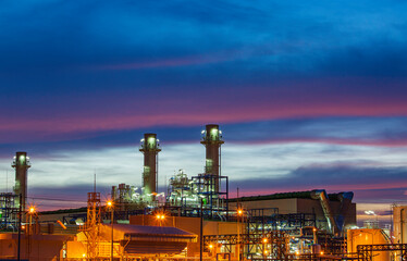 Fototapeta premium Twilight scene of tank oil power plant