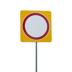 Road sign No entry with yellow background isolated on white transparent background.