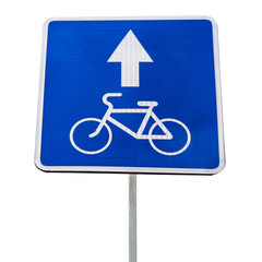 Road sign bicycle lane isolated on white transparent background.