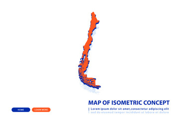 Orange map of Chile on white background. Vector modern isometric concept greeting Card illustration eps 10.