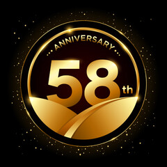 58th anniversary, Golden anniversary template design. Logo vector illustration