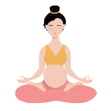 Beautiful pregnant asian woman in meditation. Isolated picture