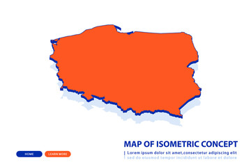 Orange map of Poland on white background. Vector modern isometric concept greeting Card illustration eps 10.