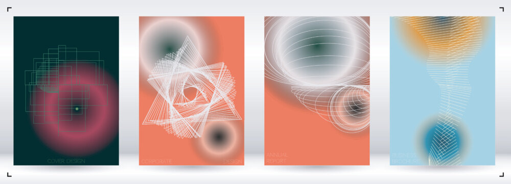 Minimal Minimal Geometric Vector Poster Design with Lines and Gradient Colorful Circles. Collection of Abstract Backgrounds for Covers, Flyers, Templates, Booklets, Cards, Brochures, Branding, etc.