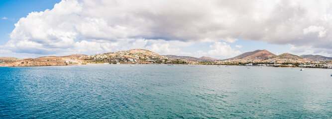 Paros as seen from a ship near Paroikia port the capital of Paros, Cyclades, Greece